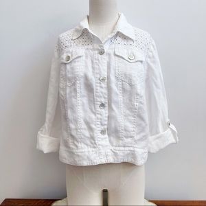 Chico’s White Cotton Crochet Knit Jacket 2 L